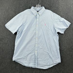 Ralph Lauren Shirt Men's Extra Large Blue White Striped Seersucker Preppy Casual